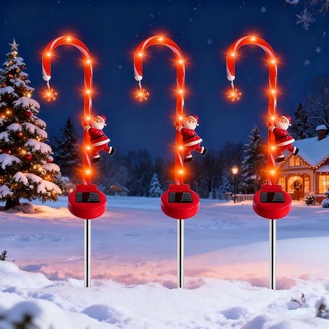 Lot de 3 guirlandes solaires de Noël en forme de canne à sucre, Lampes de jardin de Noël, Balises solaires de Noël pour allées, Étanchéité IP65 (1/5)