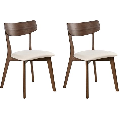 Conjunto de 2 sillas de comedor retro sin reposabrazos asiento de tela estructura de madera maciza oscura blanco crema Hope