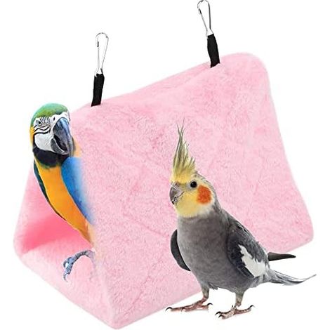 Hamac pour perroquet, nid d'oiseau, hamac en peluche douce et chaude, tente suspendue pour oiseaux, lit d'hiver chaud pour perroquet, sac à jouets pour animaux de compagnie, lit en coton (M - Rose)
