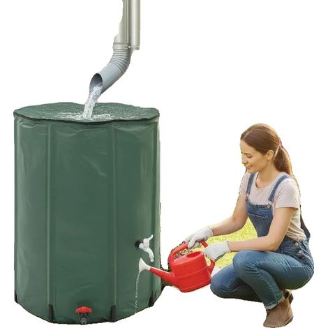 Tanque de agua de lluvia, PVC resistente a los rayos UV, incluye filtros y grifo de salida, color verde. (1/2)