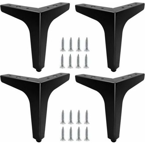 Lot de 4 15cm Pieds de Meubles Métal Noir, Pieds Canapé Durable, Pied Table Basse, Rehausseur Pied de Table Permettent de Se Lever ou Remplacer des Tables de Chevet, Canapé, Meubles TV, Fauteuil (1/4)
