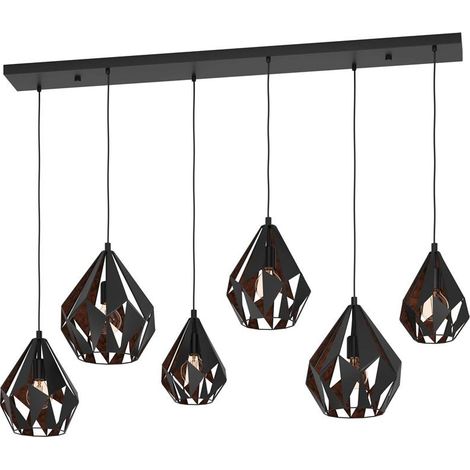 Lampadario A Sospensione Vintage Carlton 1 Acciaio Nero Rame 6 Luci E27 (1/3)