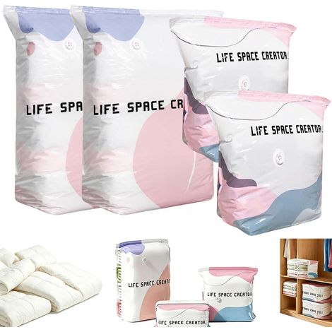 4PCS Grands sacs de conservation sous vide à compression sans pompe,Sac sous vide vetement aspirateur Cube, (M+L)Housse de rangement sous vide Gain de Place sac de rangement sous vide Pour Vêtements (1/5)
