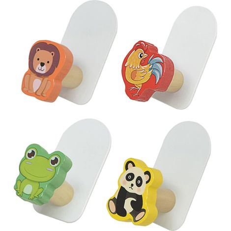 Lot de 4 crochets muraux autocollants en bois motifs animaux (1/5)