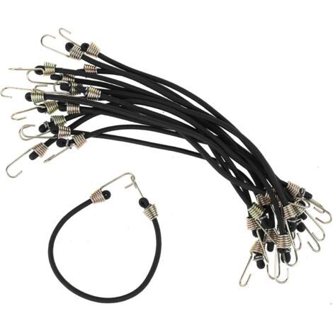 Lot de 15 petits tendeurs élastiques avec crochets, 22,9 cm avec crochets en acier inoxydable, mini sangles élastiques en caoutchouc pour camping, tentes, bâche de moto, cargo (noir) (1/4)