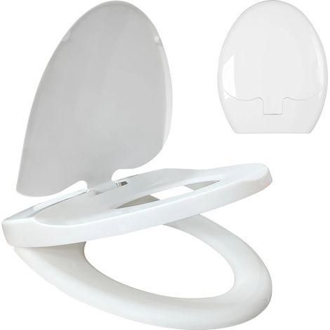 Asiento de inodoro con cierre suave, diseño de liberación rápida, forma de O, color blanco. (1/2)
