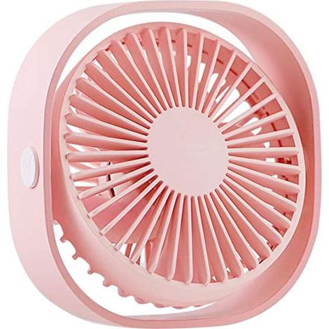 Ventilateur de bureau, connexion USB, rotation 360°, 12,3x12,3x5,5 cm, rose (1/5)