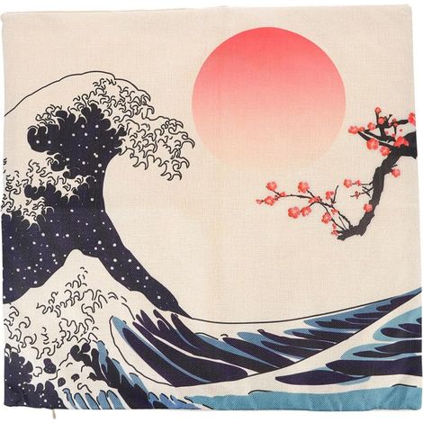 Coussin  de canapé japonais dans un style rétro avec motif décoratif Fuji Berg pour meubles