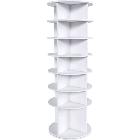 Torre zapatera giratoria de 7 niveles 360° en PVC blanco 60 x 60 x 184 cm MODENUIT (1/5)