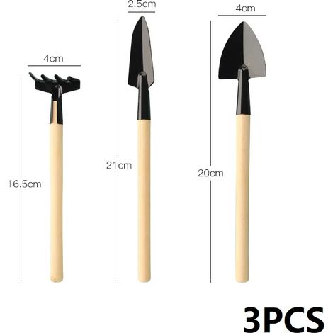 (Fine-3PCS) Ensemble de 3 outils de jardinage miniatures pour planter, désherber et creuser, idéal pour les pots de fleurs d'intérieur, les cactus, les légumes et les petites plantes (BZQ01) (1/4)