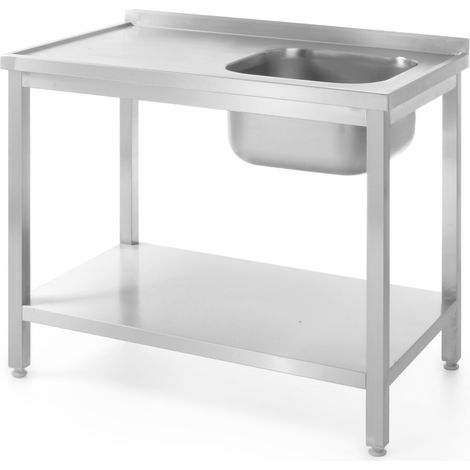 Encimera de acero para lavavajillas con un fregadero y estante de 80x60 cm (derecha) - Hendi 811863