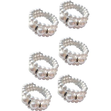Rond de serviette élégant et moderne orné de perles, idéal pour les fêtes, anniversaires et mariages. Lot de 6. (1/5)
