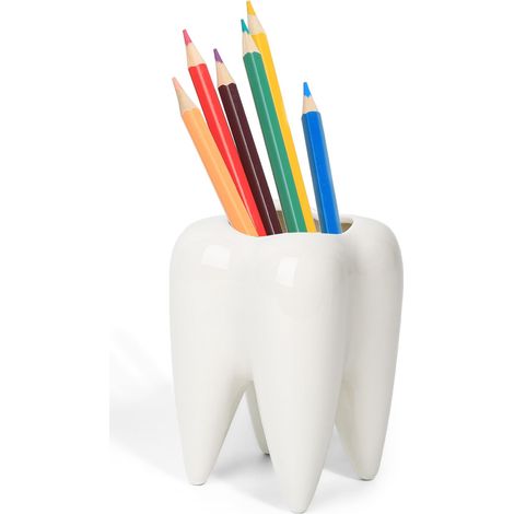 1 Porte-crayons céramique forme dent, pot plante grasse, rangement bureau, décoration enfant (1/5)