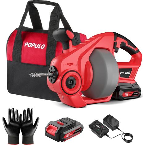 18V(20V MAX) Furet Déboucheur de Canalisation, Arbre Flexible de 7,6m Tarière de Vidange, Adapté au Diamètre du Tuyau de 19-76mm, Idéal pour le Drainage pour la Salle de Bain, l'Égouttement et l'Évier (1/5)