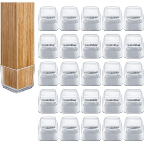 16pcs Protection Pied de Chaise Carré, Patin de Chaise, Protections de Sol en Silicone Transparent pour Sols en Bois Dur et Carrelage, pour Pieds de Chaise avec Patins en Feutre (1/5)