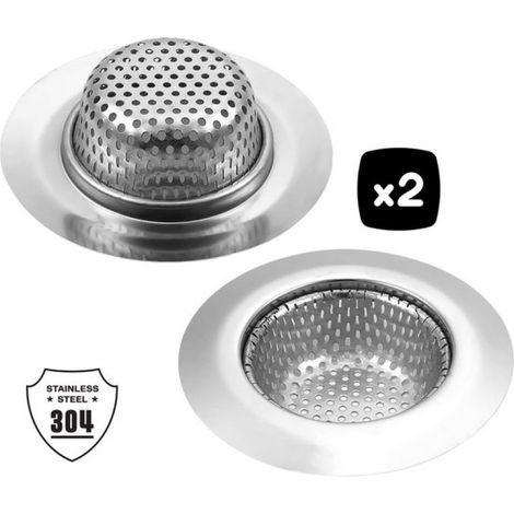 2 crépines d'évier en acier inoxydable - Crépine de vidange 7 cm - Bouchon de vidange pour cuisine et salle de bain - Crépine anti-obstruction (1/5)