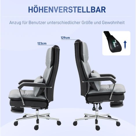 Buerostuhl aus Kunstleder grau 63x71x123-129 cm, 160° neigbare Rueckenlehne, Lordosenstuetze, Fussstuetze (1/5)