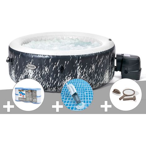 Kit spa gonflable Intex PureSpa Galaxie rond Bulles avec LED 4 places + 6 filtres + Aspirateur + Kit d'entretien