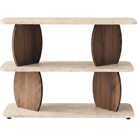Beistelltisch aus Holz "Armonia" – 90 x 70 x 30 cm – Travertin / Nussbaum (1/5)