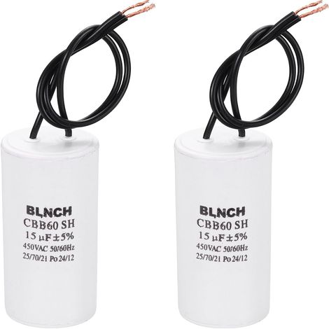 2 Pcs CBB60 Condensateur 15uF 450V 2 Fils Condensateur de Démarrage pour Compresseur d'Air Électrique Lave-Linge, Réfrigérateur, Climatiseur, Blanc