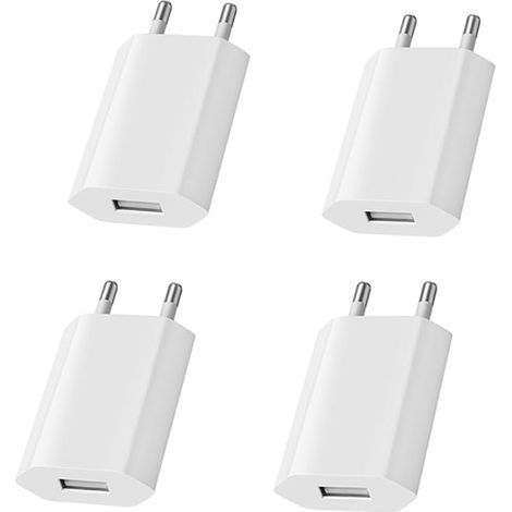 4 Pièces Chargeur Rapide USB Adaptateur de Prise Universel 5V/1A,Embout Chargeur Adaptateur Universel,pour Smartwatch/Téléphone Portable/Écouteurs/Tablette (1/4)