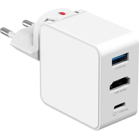 Chargeur/adaptateur de voyage flexible GaN 3 en 1 4Smarts 65 W avec HDMI – Blanc