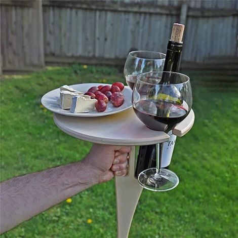 Table à vin d'extérieur - Non spécifié - Table ronde pliante en bois - Support pour verre à vin - Marron - Mixte (1/4)