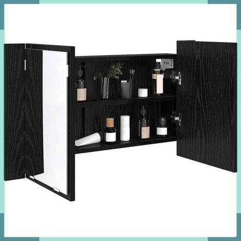 Armoire miroir de salle de bain - 886228 - Chêne noir - 80 x 12 x 45 cm - Éclairage LED multicolore USB (1/5)