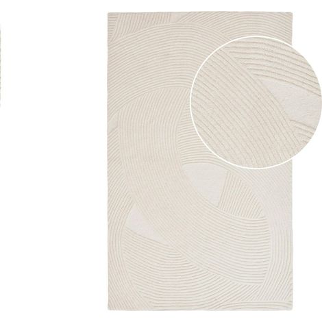Tapis en laine blanc crème tufté main à motifs contemporains 160x230 cm FEZ (1/4)