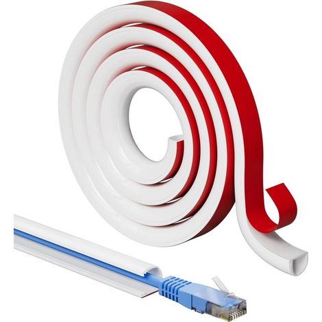 Conducto para cables, 3 m, Para cables de 7 mm de diámetro, Gestión de cables, Funda para cables, Recortable, PVC, Blanco, coche, escritorio y TV (1/5)