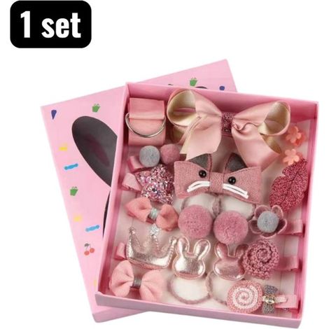 Set of children's scrunchies and hair clips with soft fabric elastics, princess design, various styles, pink (1/5)