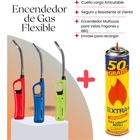Pack 3 Encendedores Flexibles Multiusos  Cuello Largo Articulable y Recargable  Incluye Gas 300ml  Para Velas, Cocina y BBQ
