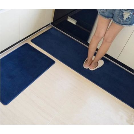 Tapis de cuisine couloir shaggy devant évier lot 2 tapis passage antidérapant cuisine 40x60cm+40x120cm décoration kitchen Bleu
