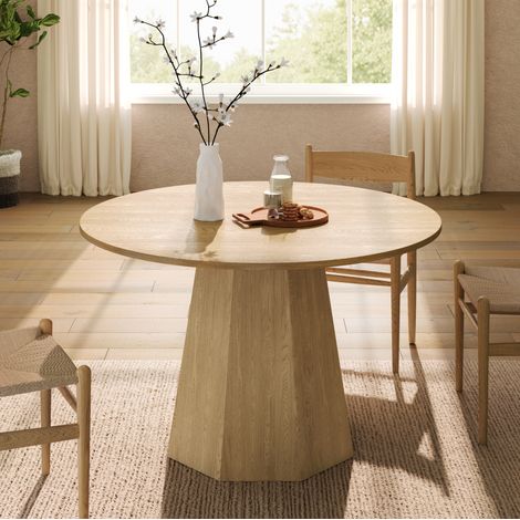Tavolo da pranzo rotondo 120 cm per 4-6 persone, design scandinavo, colore rovere DESVIAE (1/5)