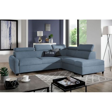 Ecksofa Schlafsofa Sofa ANTON in Stoff Esito Hellblau Ottomane Rechts (1/4)