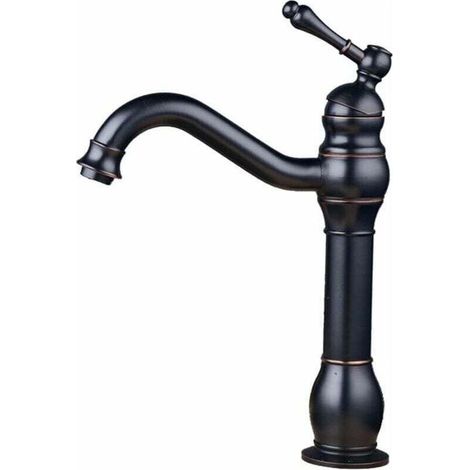 Monocomando per lavabo rubinetto retrò in ottone manico nero-e-bocca alta, rubinetto bagno elegante e miscelatori di design unici di antiquariato (1/5)