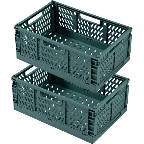 4 Caisse Pliable, Panier Rangement Plastique ABS, Poignée Intégrée, 30x20x12cm, Vert, Pour Cuisine Bureau