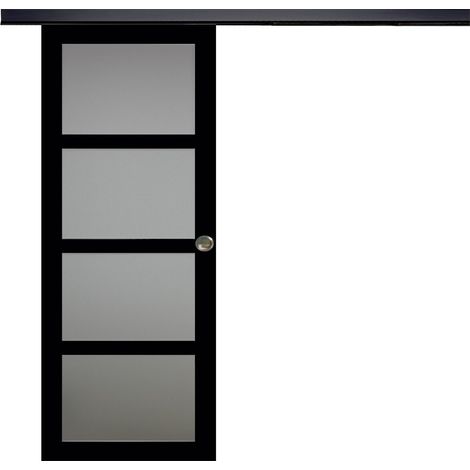 Porta scorrevole Telia nera larghezza 73 con binario in alluminio nero + 2 gusci installati