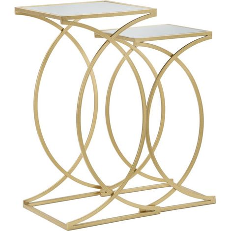 Coppia tavolinetti Simply quadrati in ferro, MDF e specchio gold – 35 x H 70 e 30 x H 60 cm (1/5)