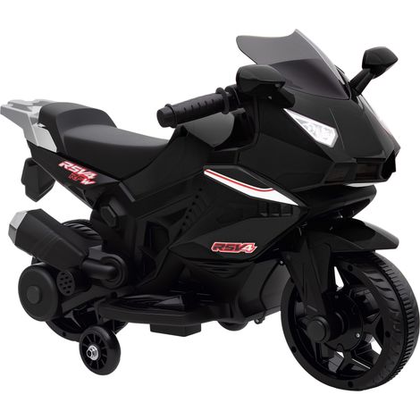 Moto électrique enfant 6V avec lumières et sons, batterie, roues stabilisatrices, noir, 75x36x49cm (1/5)