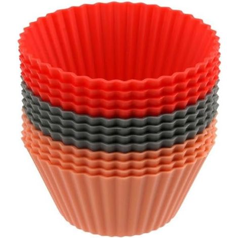Lot de 12 Moule en Silicone, Rouge Gris, 7 x 4,2 x 3,2 cm, Pour Muffin Cupcake, Cuisine (1/5)
