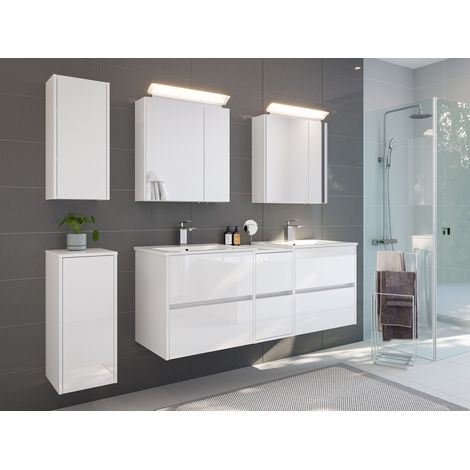 Badmöbelset Taifun 150cm 5tlg mit 2x Spiegelschrank und 2x Badschrank weiß Hgl
