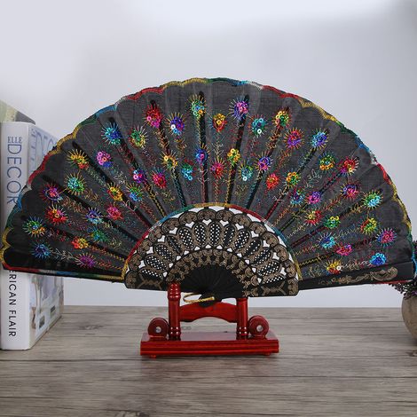 Support décoratif pour éventail chinois, présentoir pratique pour éventail pliant en bambou (rouge terne) (1/5)