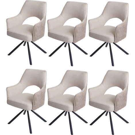 Set 6x sedie poltroncine girevole con braccioli elegante imbottita HHG-651 tessuto avorio (1/5)