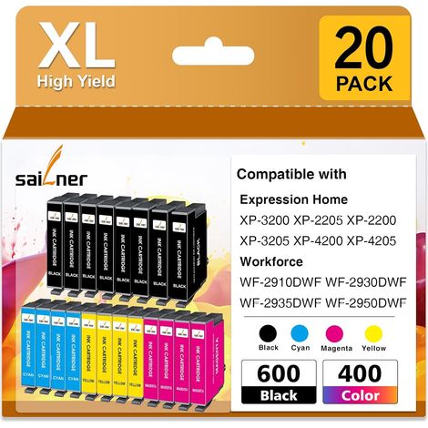 Cartouches d'encre Compatible avec Epson 604XL Compatible avec Epson XP-2200 XP-2205 XP-3200 XP-4200 XP-3205 XP-4205 Workforce WF-2910 WF-2930 WF-2950 (20 Pack) (1/5)
