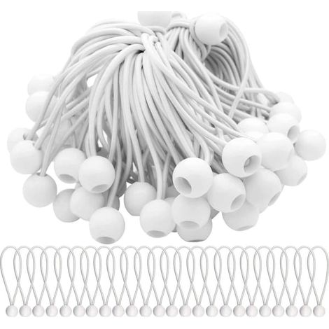 Lot de 75 élastiques avec pelotes, pour chapiteaux, tentes, banderoles et bâches (1/4)