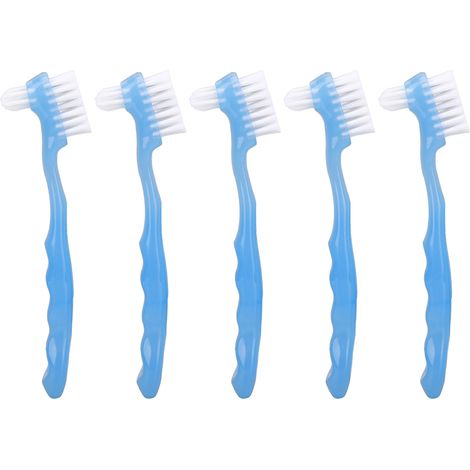 5pcs Brosse à Dents Prothèse Dentaire Double Face Portable Professionnelle Voyage Nettoyage Senior Bleu (1/5)
