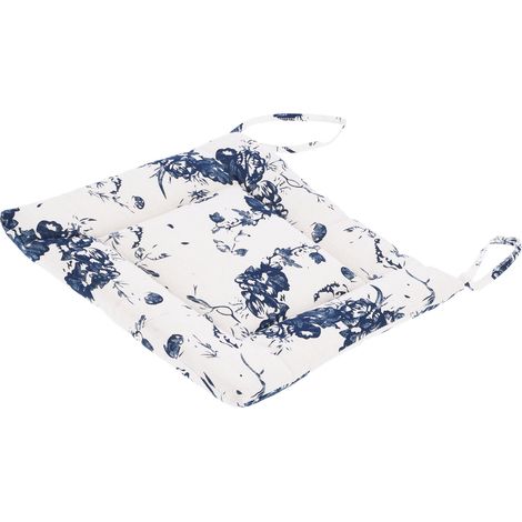 Coussin de chaise simple en pur coton et lin, épais, antidérapant et doux pour le sol (encre blanche) (1/5)