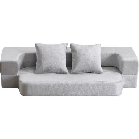 Canapé convertible au design moderne, double usage, aucun montage requis, facile à transporter, adapté au salon, à la chambre d'amis, à la chambre à coucher et à d'autres pièces, gris clair (1/5)