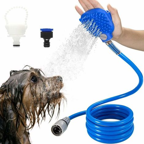 Dog Shower Sprayer, Dog Shower Head With Massage Brush, Pet Shower, Pet Bath Tool, 2.5M Hose, 2 Adapters, Blue (1/5)